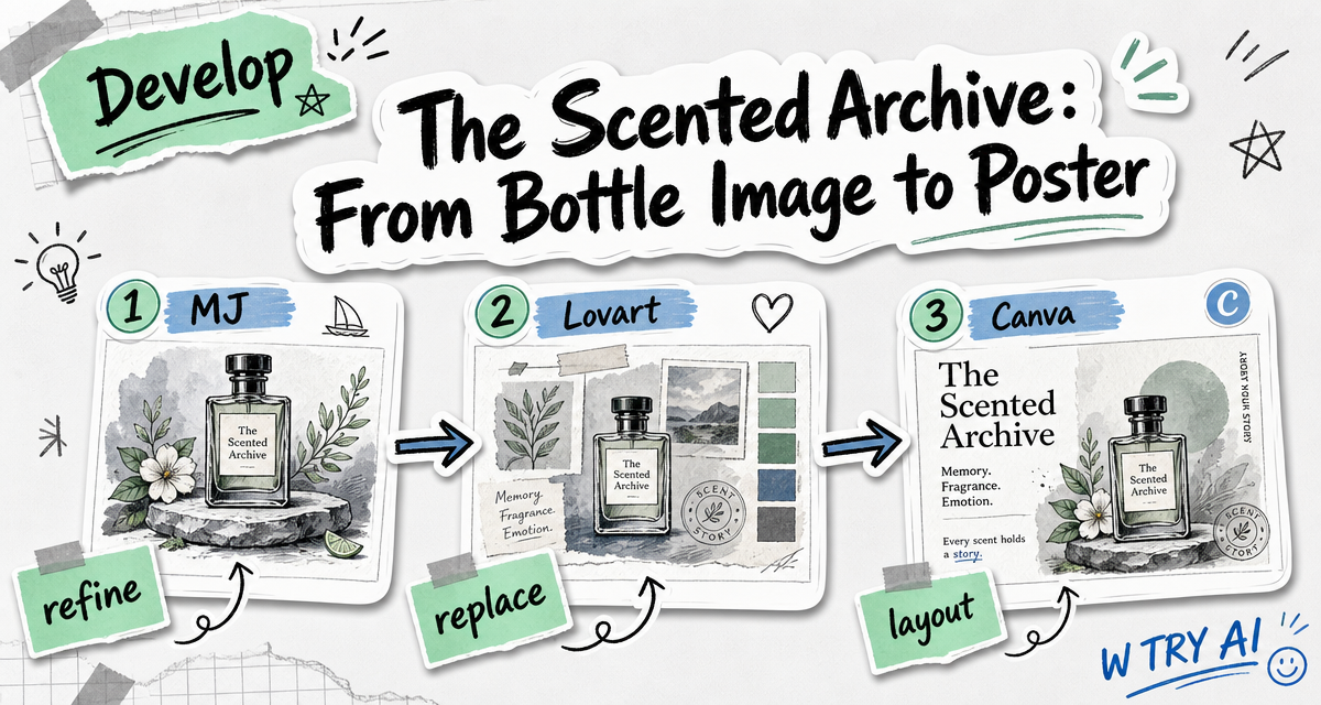 The Scented Archive: How I Turned an Early Bottle Image into a Poster with Lovart and Canva AI